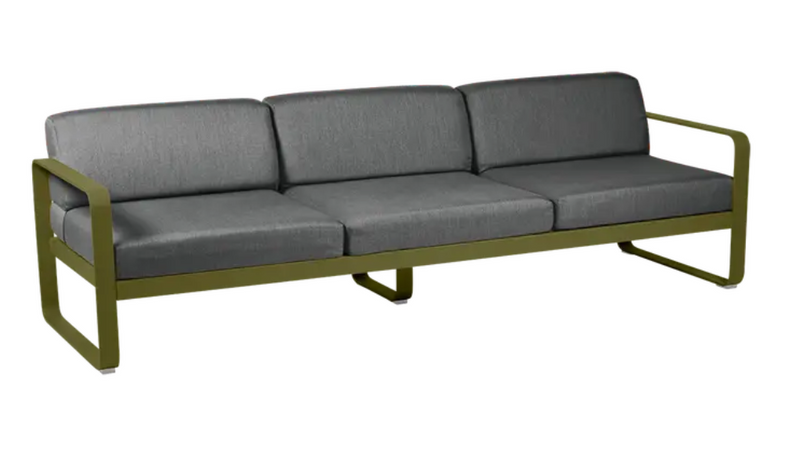 Load image into Gallery viewer, Fermob Bellevie 3-seater outdoor sofa with metal frame in Pesto Graphite Grey, suitable for garden or patio seating.