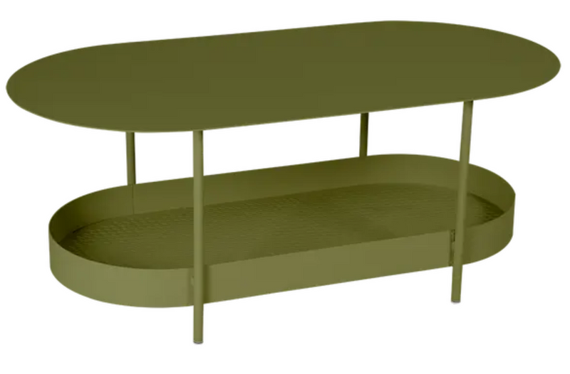 Load image into Gallery viewer, Fermob Salsa Low Table in Pesto green, 113x58cm, featuring a modern design with a smooth surface and sturdy legs.