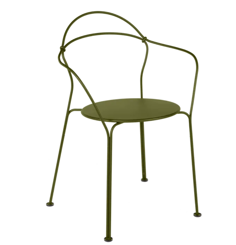 Load image into Gallery viewer, Fermob Airloop Lounge Chair with green metal frame and woven seat, outdoor furniture for relaxing outdoor spaces.