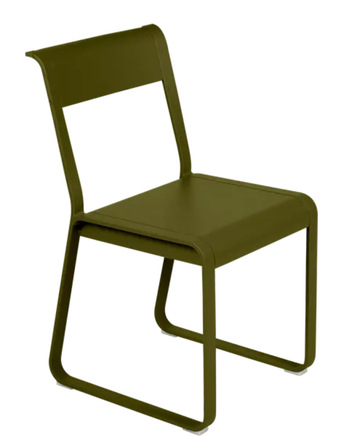 Load image into Gallery viewer, Fermob Bellevie Chair V2 in Pesto, a stylish metal outdoor chair with a modern design and curved armrests.