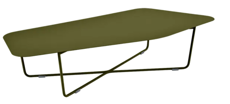 Load image into Gallery viewer, Fermob Ultrasofa low metal table, 162x74 cm, outdoor furniture with a sleek, modern design in a Pesto green finish.