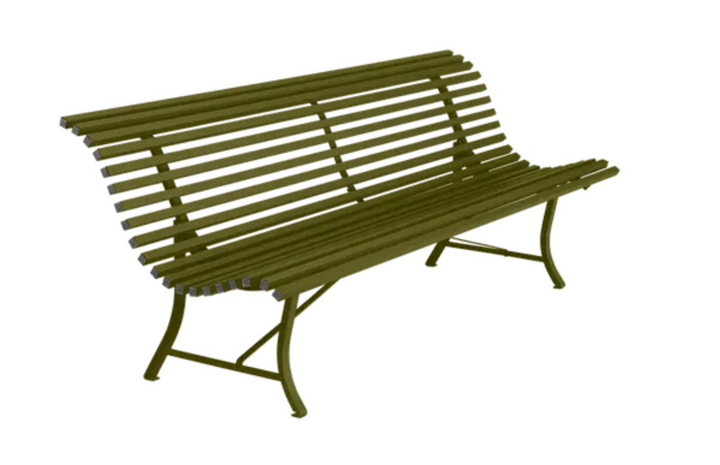 Load image into Gallery viewer, Fermob Louisiane 200cm Pesto Green outdoor folding bench with four seats, metal garden furniture for outdoor seating.