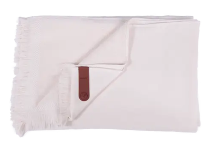 Load image into Gallery viewer, Powder pink Fermob COLOR MIX Fouta towel, 200x100 cm, displaying vibrant color patterns and soft cotton fabric.