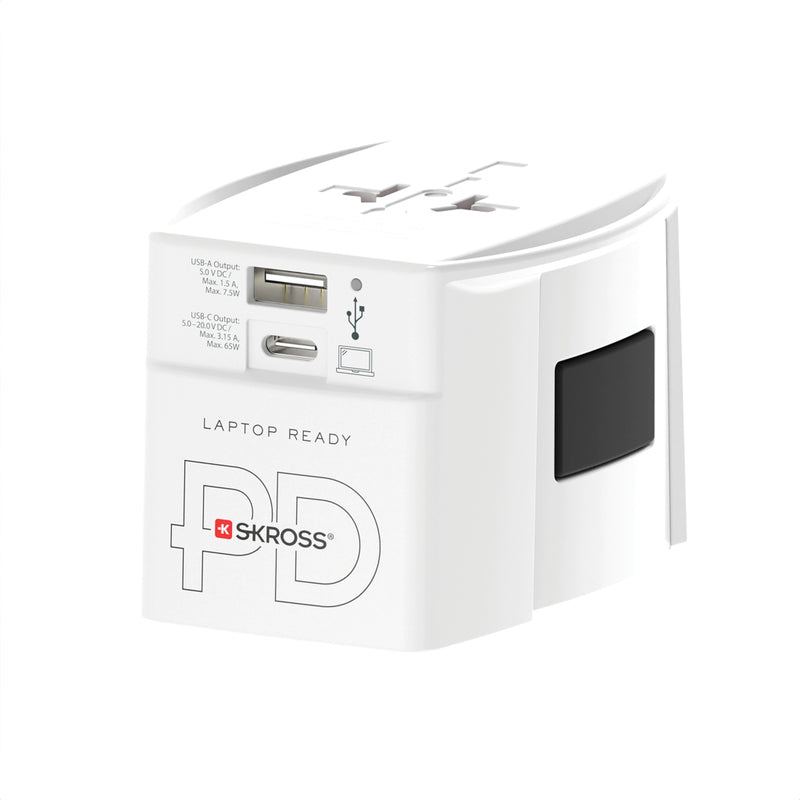 Load image into Gallery viewer, Skross SKROSS World Travel Adapter MUV 65W PD with USB-C cable for phone and tablet charging, compact travel accessory.