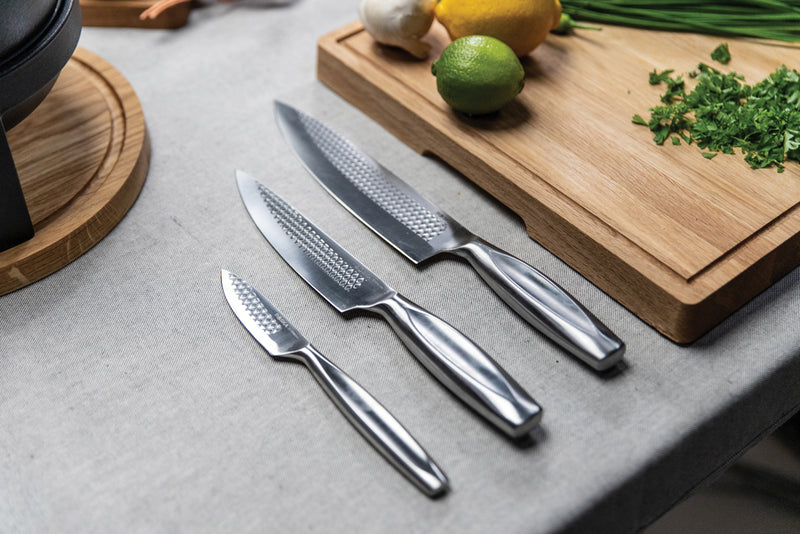 Load image into Gallery viewer, Set of three Boska Monaco+ kitchen knives with sleek handles, ideal for home cooking and food prep.