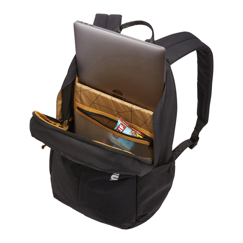Load image into Gallery viewer, Thule Indago 23L backpack in black with multiple compartments and padded shoulder straps, designed for travel and daily use.