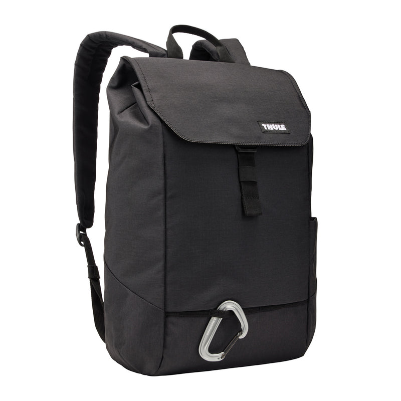 Load image into Gallery viewer, Thule Lithos 16L backpack in black with padded shoulder straps and multiple compartments for travel and daily use.