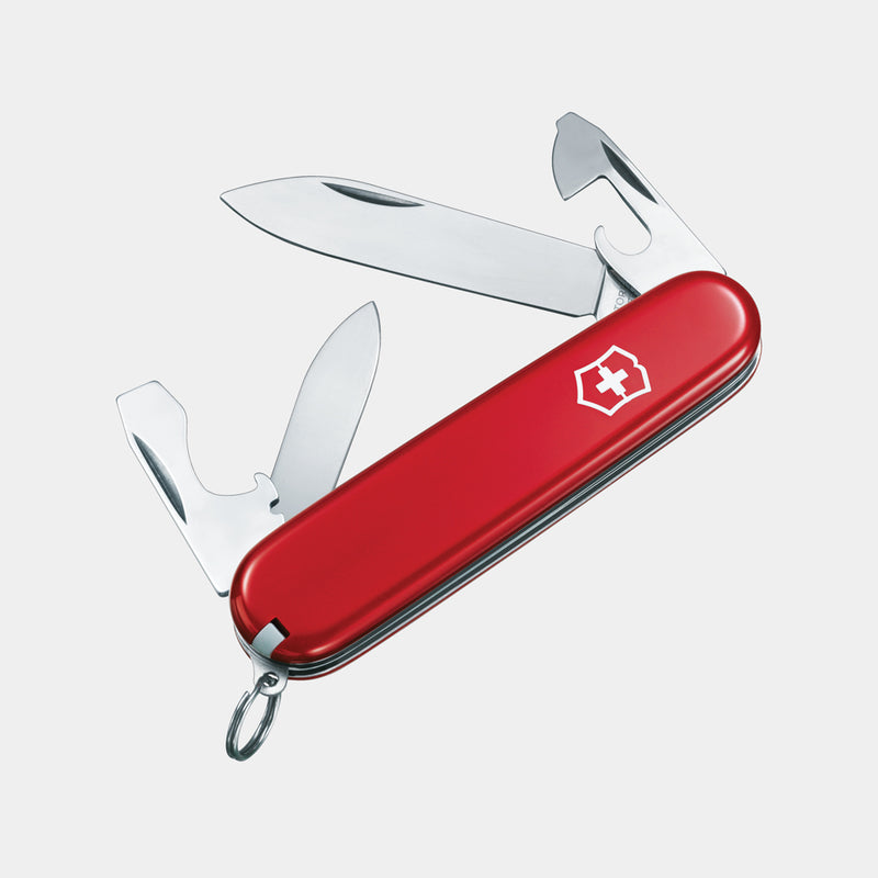 Load image into Gallery viewer, Victorinox Swiss Army Recruit pocket knife with 10 functions, showing open blades and tools on a compact Swiss Army tool.