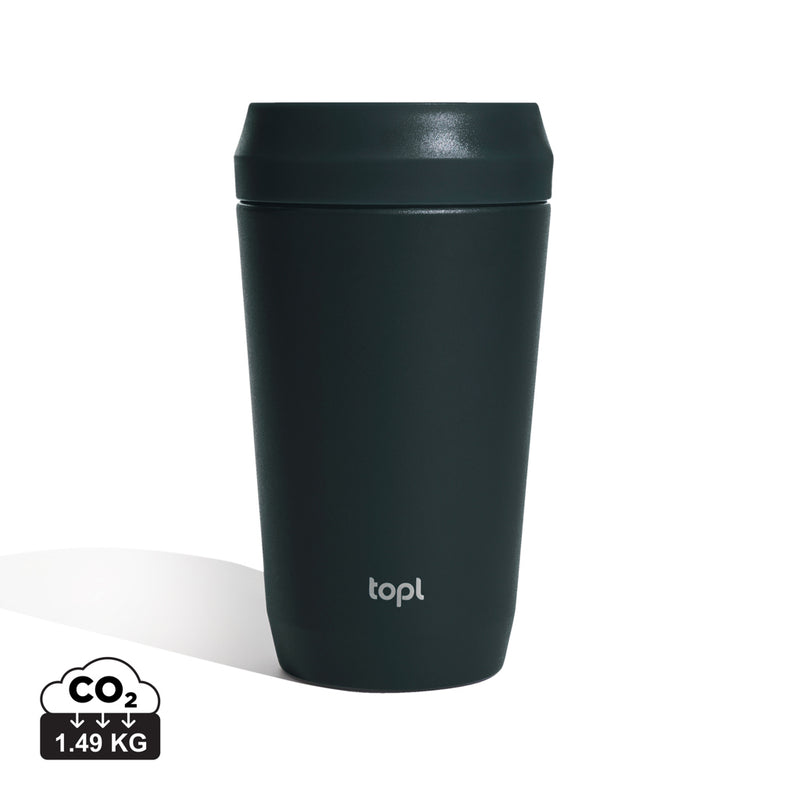 Load image into Gallery viewer, Topl recycled steel to-go tumbler with 360° lid, 354ml, stainless steel drinkware, showing the tumbler with lid and branding.