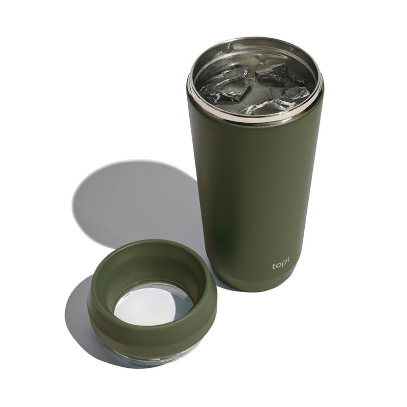 Load image into Gallery viewer, Topl recycled steel to-go tumbler with 360-degree lid, 354ml drinkware designed for eco-friendly travel and hydration.