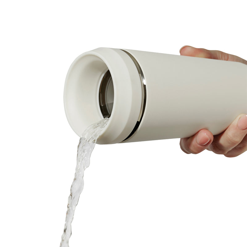 Load image into Gallery viewer, Topl recycled steel to-go tumbler with 360 lid, 354ml drinkware, showing the sleek stainless steel exterior and patented lid design.
