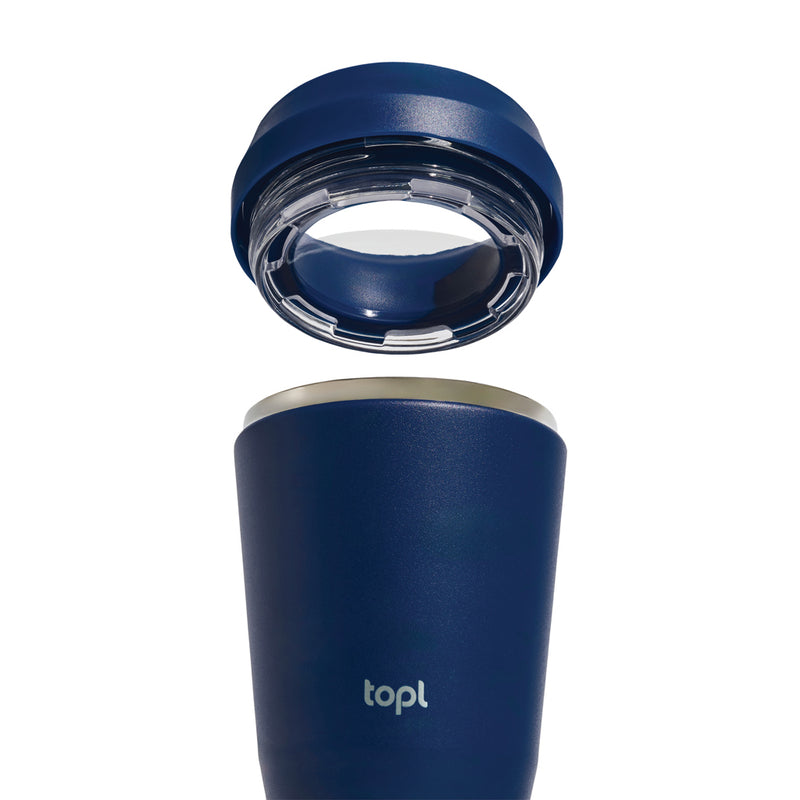 Load image into Gallery viewer, Topl Top Recycled Steel To Go Tumbler with patented 360 lid, 235ml drinkware for hot and cold beverages.