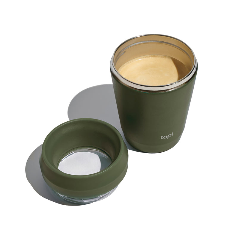 Load image into Gallery viewer, Topl recycled steel to-go tumbler with 360 lid, 235ml capacity, showing sleek stainless steel drinkware with lid in the image.