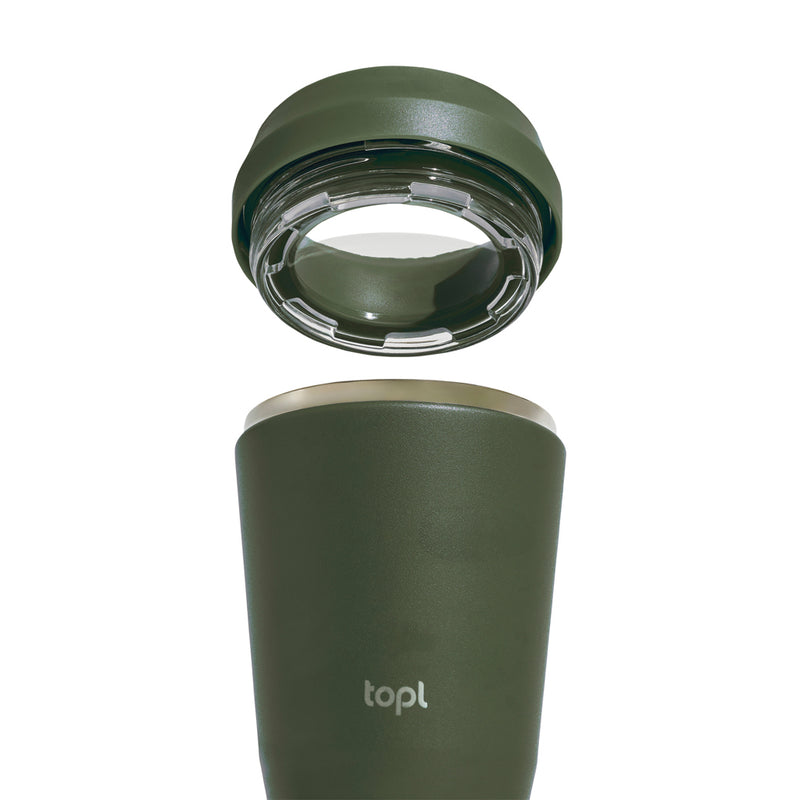 Load image into Gallery viewer, Topl recycled steel to-go tumbler with 360-degree lid, 235ml capacity, showcasing sleek stainless steel drinkware design.