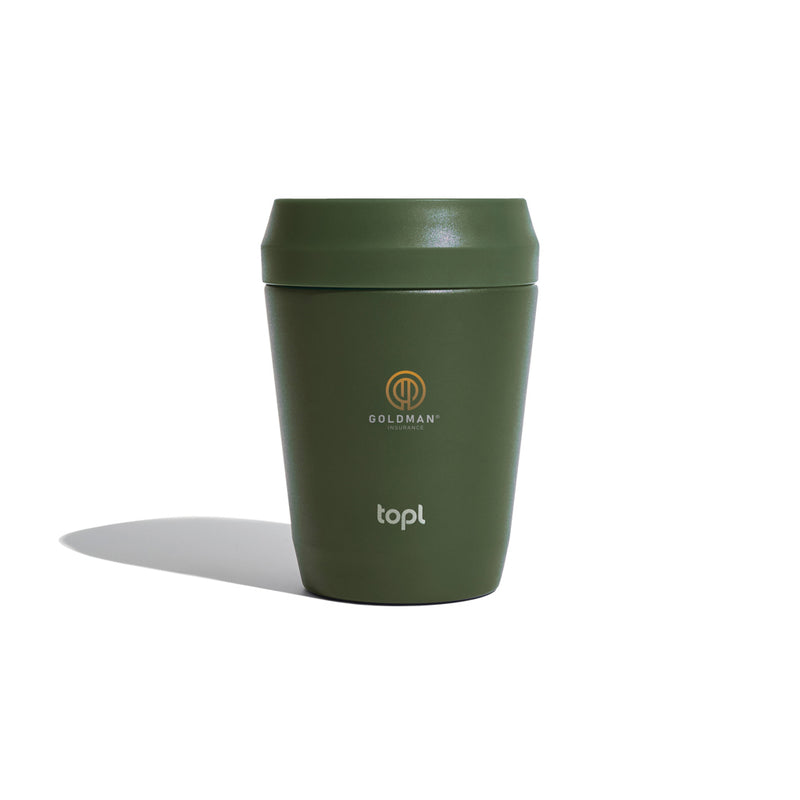 Load image into Gallery viewer, Topl recycled steel to-go tumbler with 360 lid, 235ml capacity, eco-friendly drinkware, showing the sleek stainless steel design.