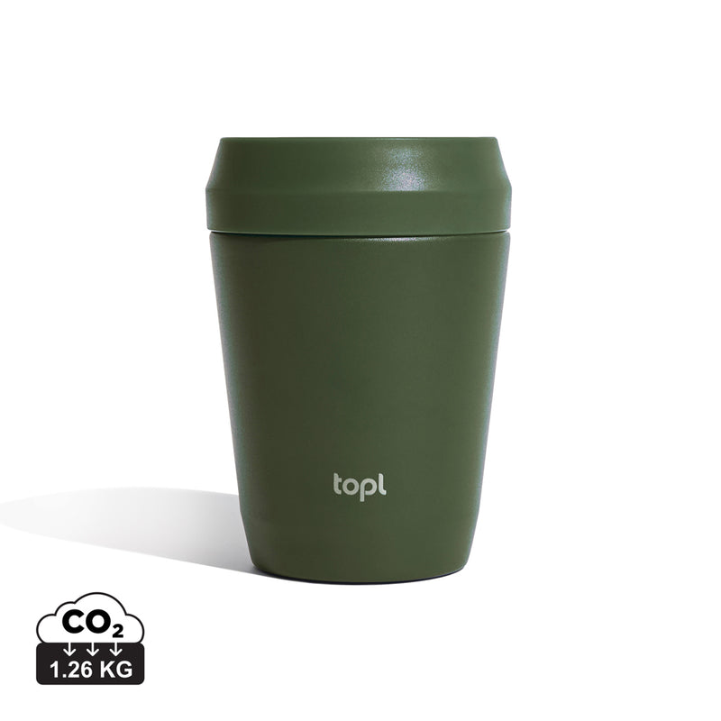 Load image into Gallery viewer, Topl recycled steel to-go tumbler with 360 lid, 235ml capacity, featuring a sleek stainless steel drinkware design.