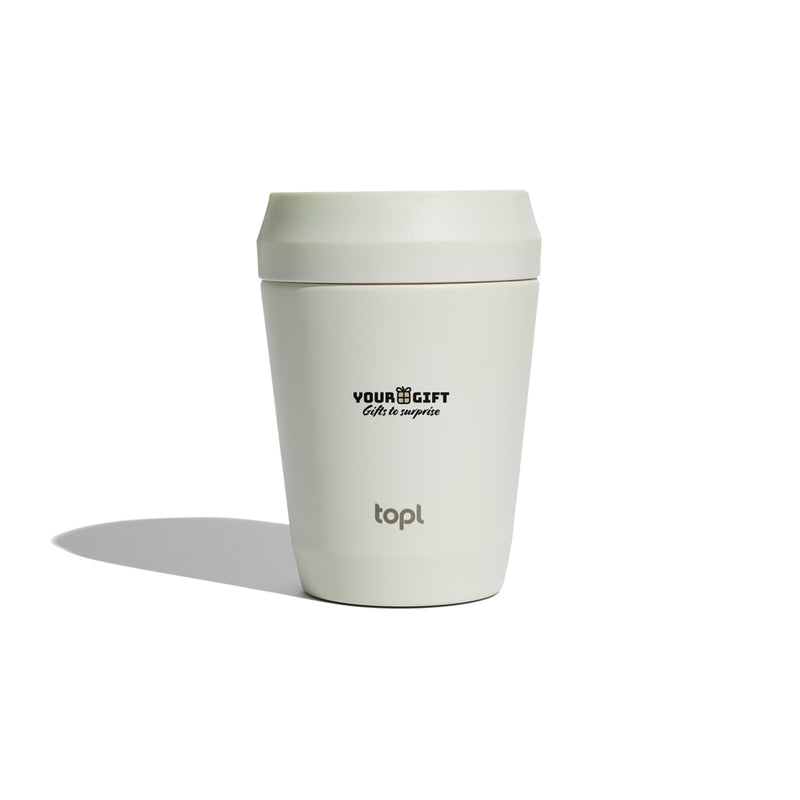 Load image into Gallery viewer, Topl recycled steel to-go tumbler with 360 lid, 235ml capacity, showing the stainless steel body and innovative lid design.