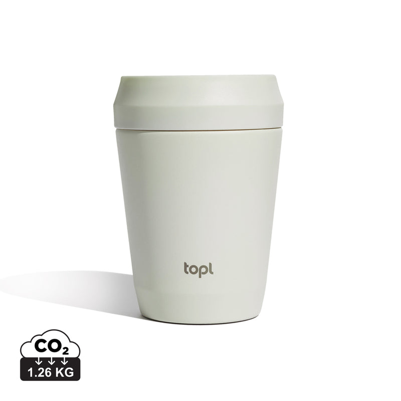 Load image into Gallery viewer, Topl recycled steel to-go tumbler with patented 360 lid, 235ml drinkware for hot and cold beverages.
