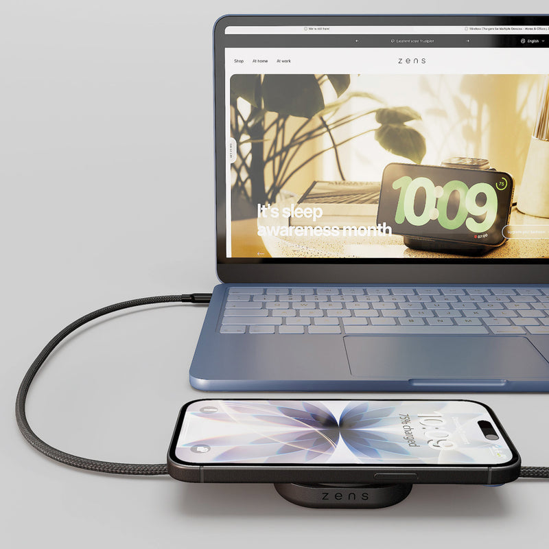 Load image into Gallery viewer, Zens USB C to C charging cable for phones and tablets, black braided design, durable and flexible for fast charging and data transfer.