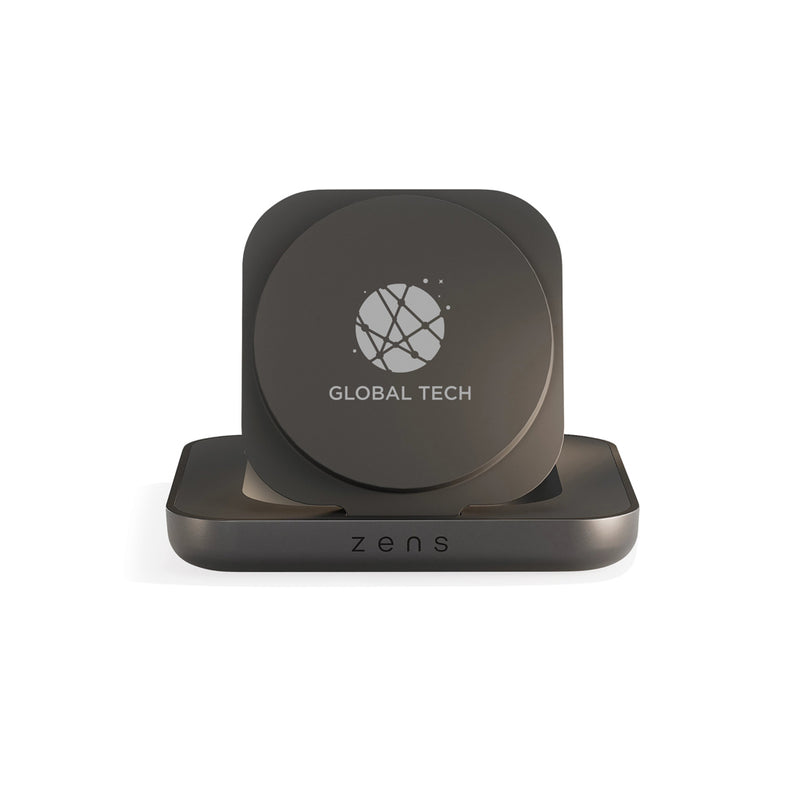 Load image into Gallery viewer, Zens Magnetic Nightstand Charger for phones and tablets, showing sleek design with magnetic charging pad and device attached.
