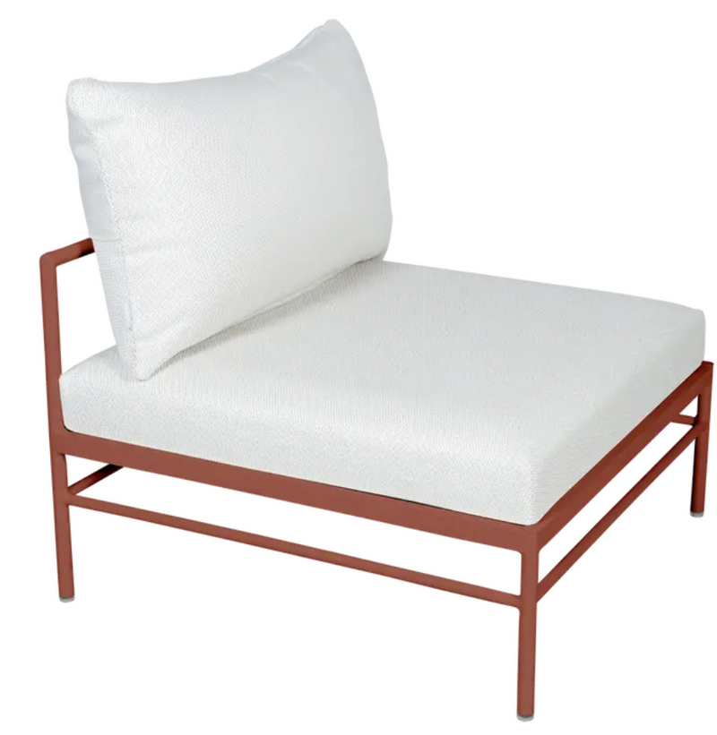 Load image into Gallery viewer, Red ochre Rivage Low Chair by Fermob, outdoor metal sofa with sleek design, perfect for outdoor seating in Ireland.