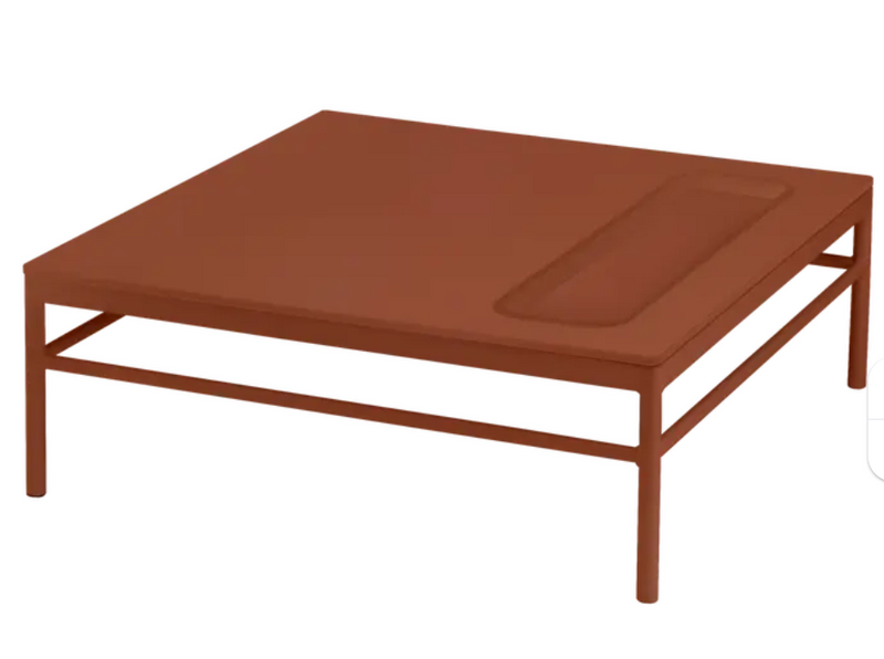 Load image into Gallery viewer, Red Ochre Fermob Rivage outdoor metal low table, 85x85cm, with sleek design and sturdy construction for patio or garden use.