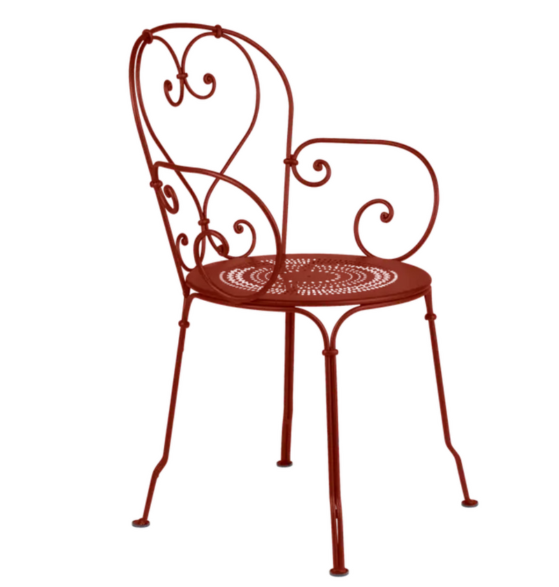 Load image into Gallery viewer, Red Fermob 1900 Lounge Armchair with a stylish outdoor design, perfect for patio relaxation.