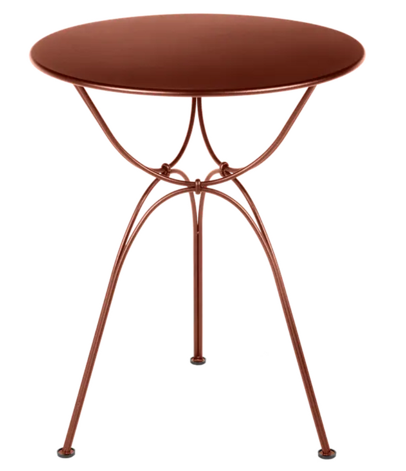Load image into Gallery viewer, Red ochre Fermob Airloop Garden Table with a round Ø 60cm metal outdoor design, suitable for patio or garden use.