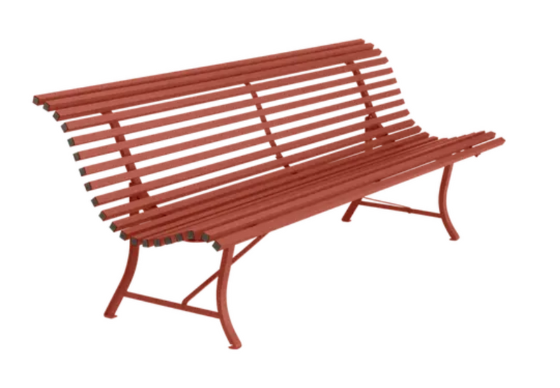 Load image into Gallery viewer, Red Fermob Louisiane 200cm outdoor folding bench for four, metal garden seating, perfect for patio or garden outdoor furniture.