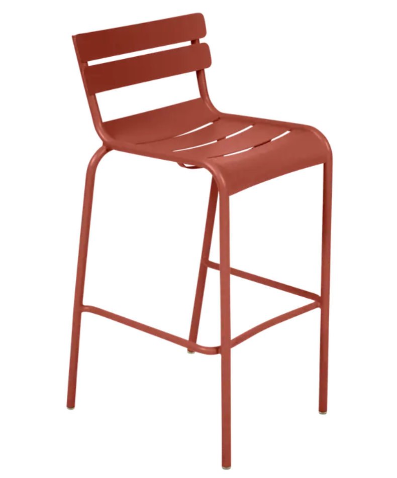 Load image into Gallery viewer, Red ochre Fermob Luxembourg bar armchair with metal frame, featuring a stylish design suitable for pub or bar seating.