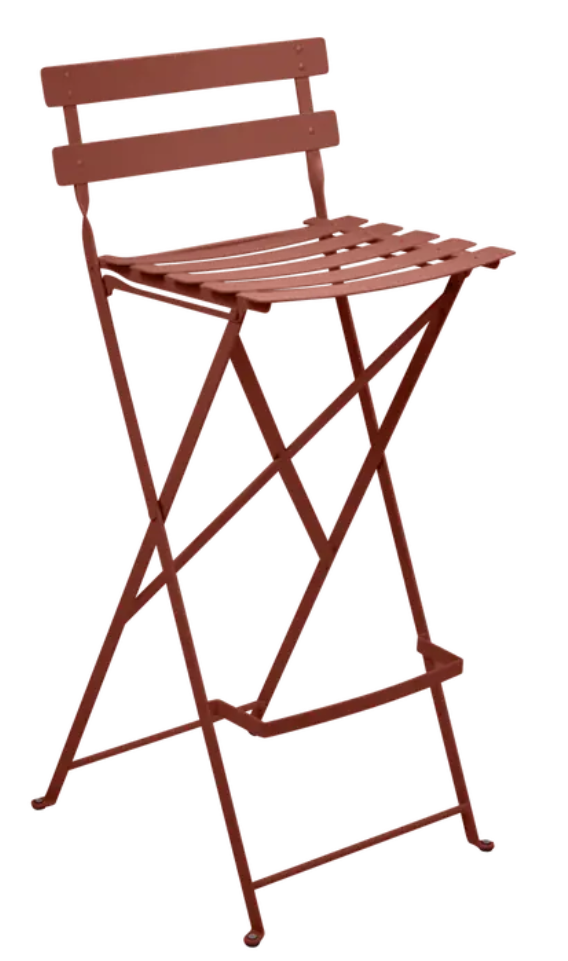 Load image into Gallery viewer, Red ochre Fermob Bistro High Stool, foldable outdoor bar chair with a sleek design and sturdy construction.