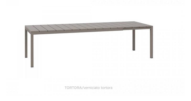 Load image into Gallery viewer, Nardi Rio 2.1m extensible bar table with a sleek Tortora finish, showing the table extended to 2.8m length.