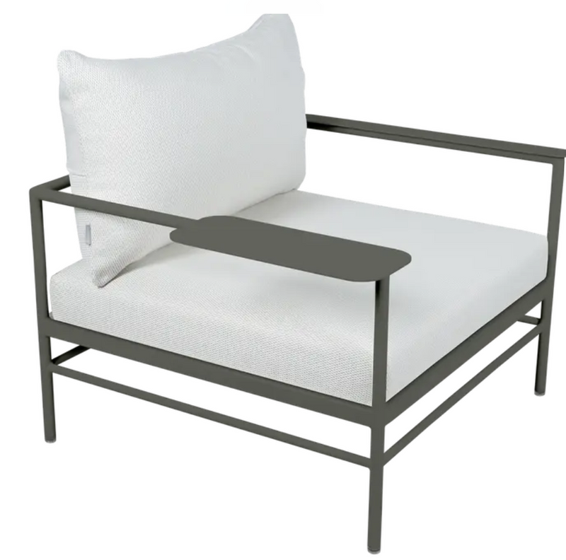 Load image into Gallery viewer, Fermob Rivage low armchair with white metal frame and woven seat, suitable for outdoor garden furniture.