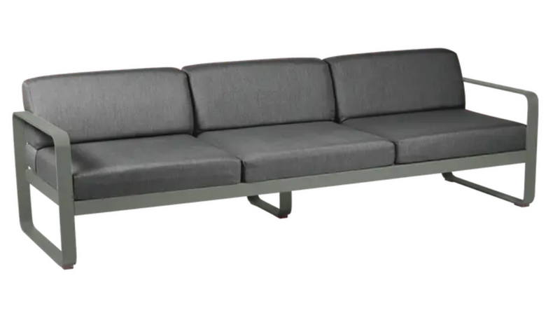 Load image into Gallery viewer, Fermob Bellevie 3-seater outdoor sofa with metal frame in grey color, suitable for garden or patio seating.