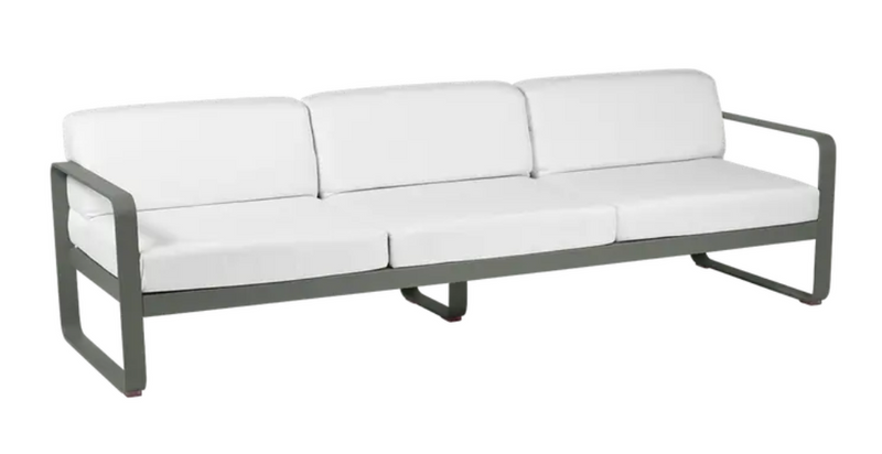 Load image into Gallery viewer, Rosemary off-white Fermob Bellevie 3-seater outdoor sofa with metal frame, suitable for garden or patio seating.