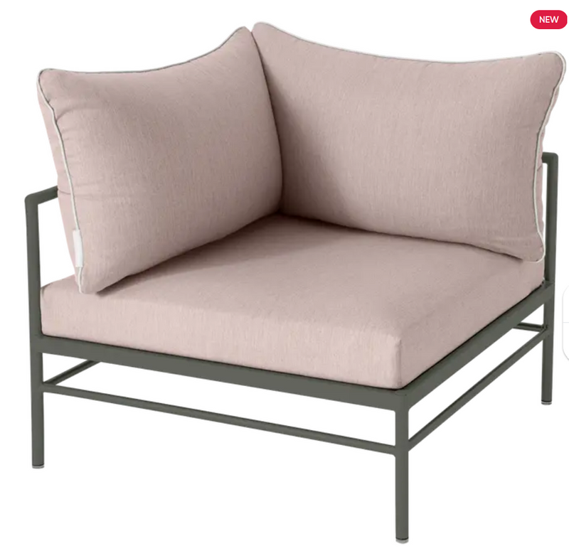 Load image into Gallery viewer, Fermob Rivage corner outdoor armchair with metal frame and rosemary papyrus fabric, designed for stylish outdoor seating.