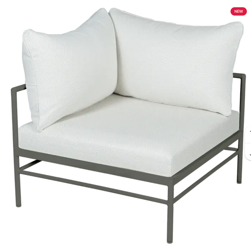 Load image into Gallery viewer, Rosemary Pearl Rivage corner outdoor armchair by Fermob, featuring metal frame and plush cushions for comfortable outdoor seating.