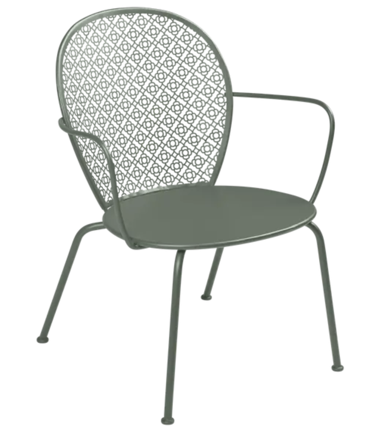 Load image into Gallery viewer, Fermob LORETTE low armchair with metal frame, outdoor furniture in a minimalist design, showcasing its sleek, modern style.
