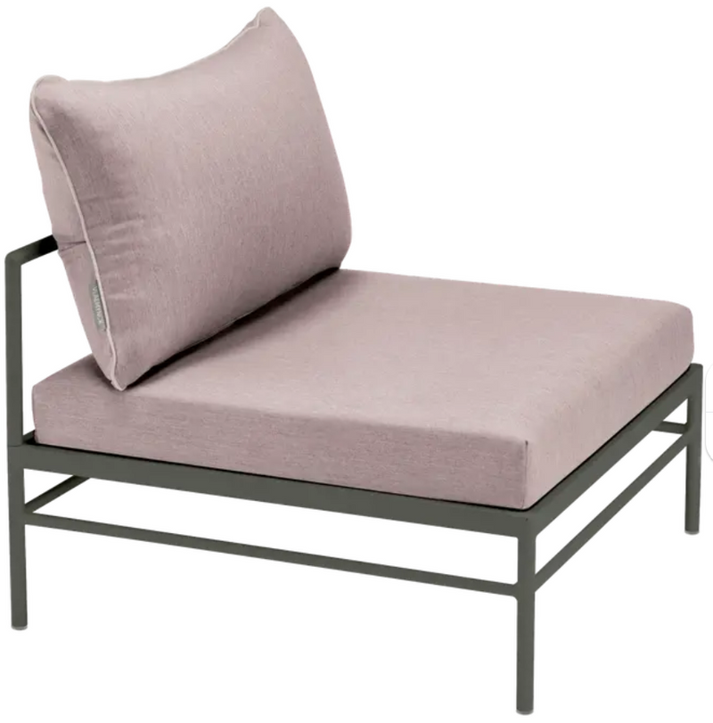 Load image into Gallery viewer, Rivage Low Chair by Fermob, outdoor metal sofa with a rosemary papyrus color, featuring sleek design and sturdy frame.