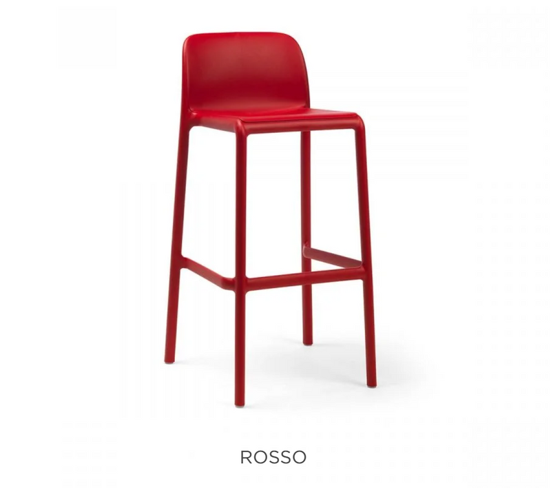 Load image into Gallery viewer, Nardi Faro high stackable bar stool in vibrant red, outdoor patio furniture with a sleek, modern design.