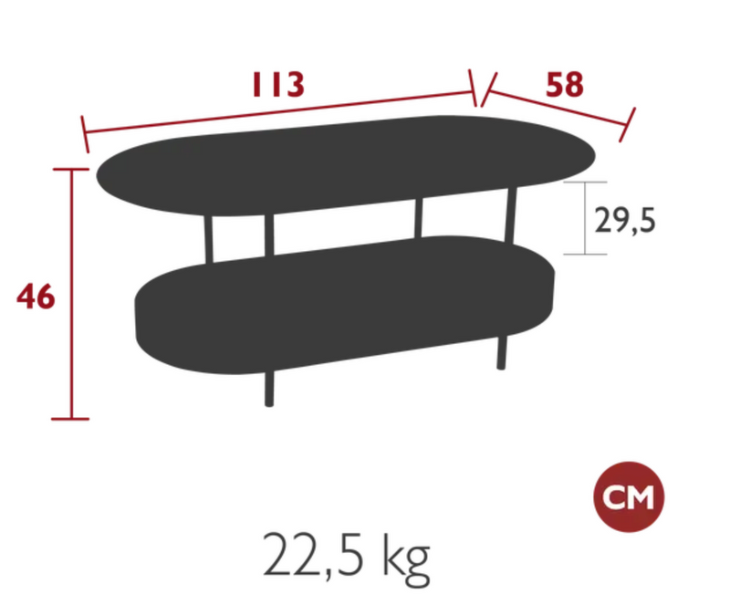Load image into Gallery viewer, Fermob Salsa low table measuring 113 x 58cm with a sleek, modern design and smooth surface, ideal for outdoor or indoor use.