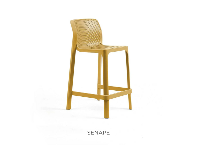 Load image into Gallery viewer, Nardi Net Stool Mini outdoor bar stool in senape yellow, featuring a woven design perfect for patio or garden seating.