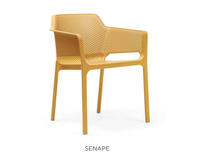 Load image into Gallery viewer, Nardi Net outdoor chair in senape yellow with a woven design, suitable for patio and garden outdoor furniture.