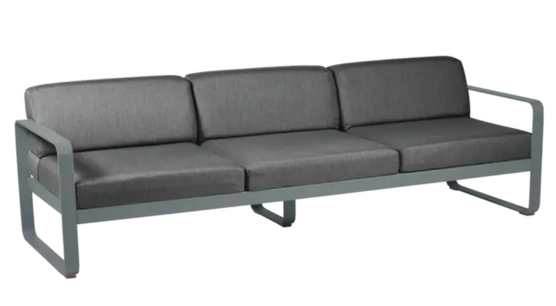 Load image into Gallery viewer, Storm gray Fermob Bellevie 3-seater outdoor sofa with metal frame, ideal for garden or patio seating.