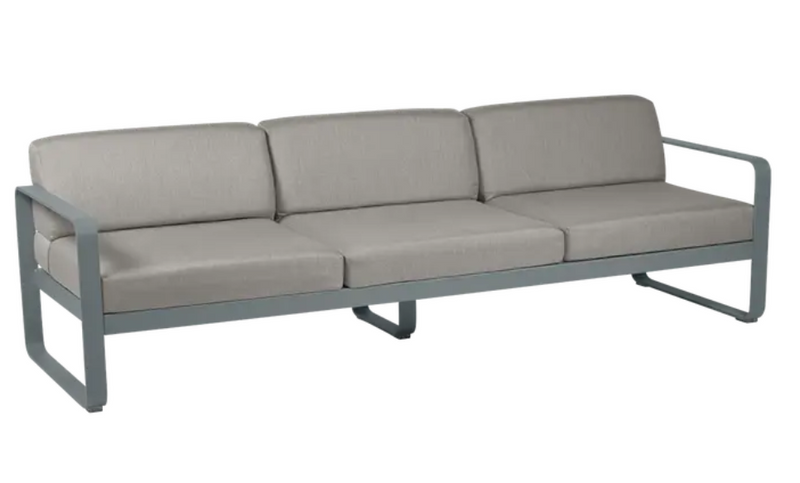 Load image into Gallery viewer, Storm grey taupe Fermob Bellevie 3-seater outdoor sofa with metal frame, stylish outdoor furniture for garden or patio.