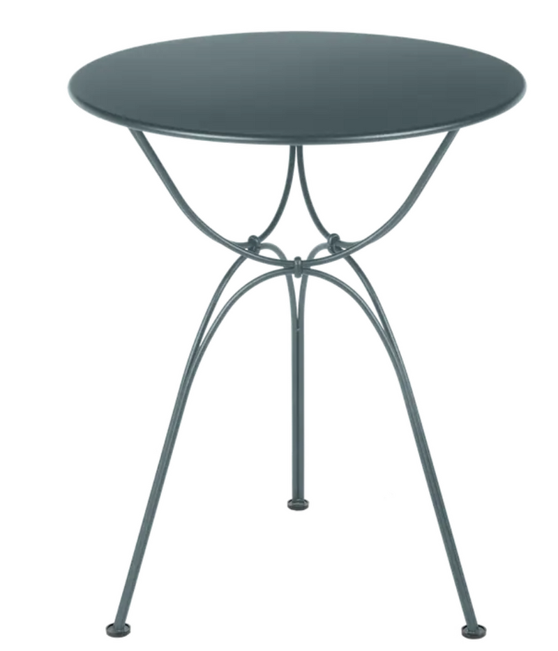 Load image into Gallery viewer, Storm grey Fermob Airloop garden table with a round metal top and slim legs, ideal for outdoor patio or garden seating.