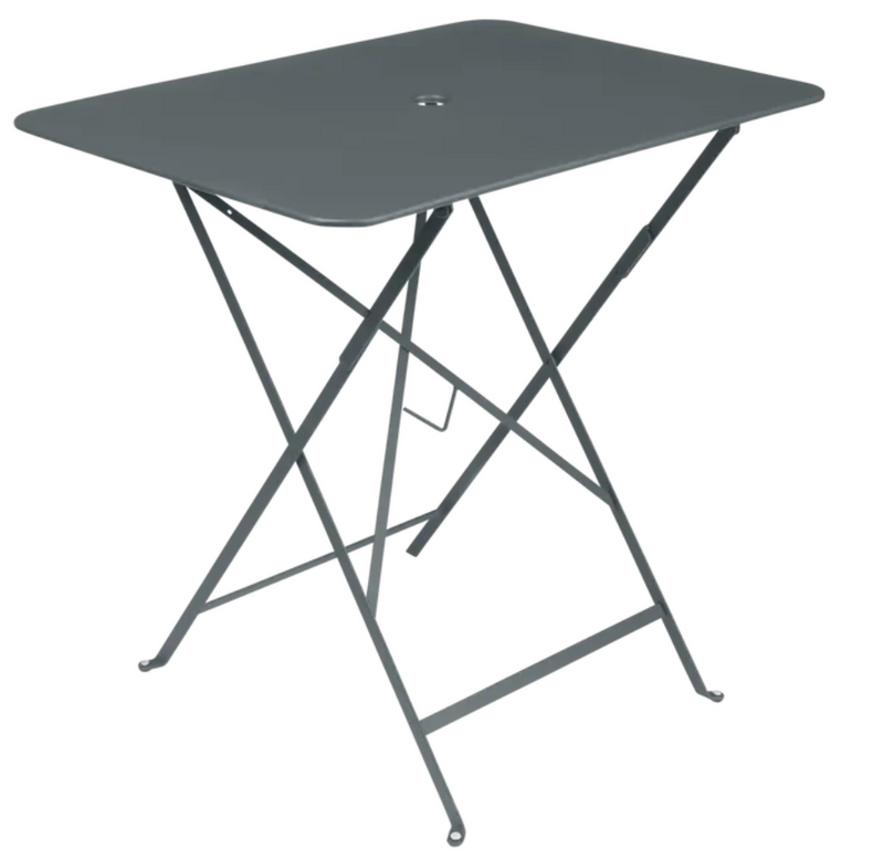 Load image into Gallery viewer, Storm Grey Fermob foldable bistro table, 77 x 57 cm, made of metal, ideal for outdoor use, with a compact, foldable design.