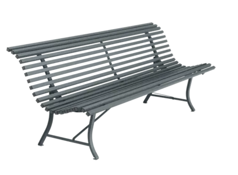 Load image into Gallery viewer, Storm grey Louisiane 200cm outdoor folding bench by Fermob, four-seater metal garden furniture with a sleek design.