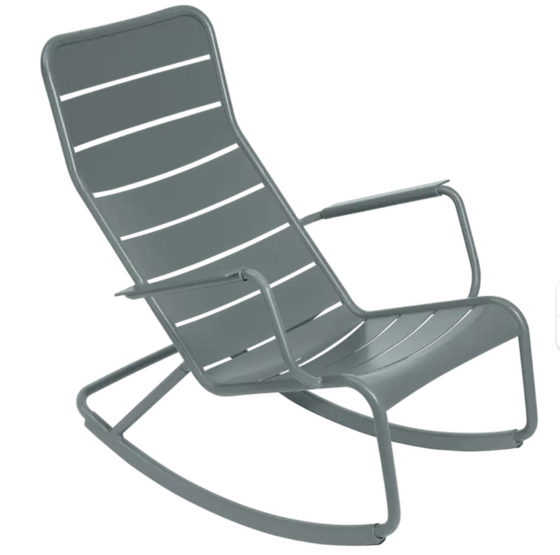Load image into Gallery viewer, Storm grey Fermob Luxembourg outdoor rocking chair made of aluminum, perfect for stylish patio or garden relaxation.