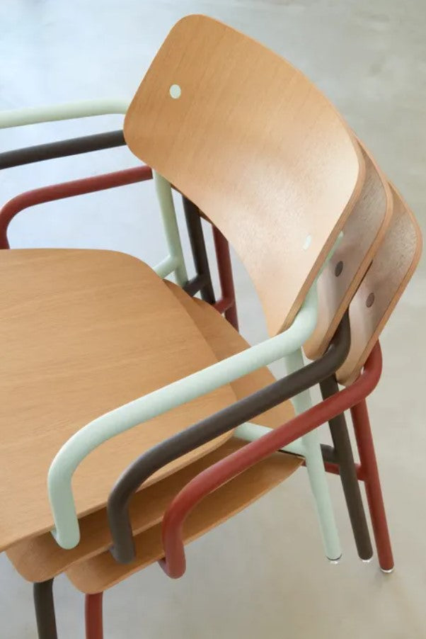 Load image into Gallery viewer, Fermob Studie Oak outdoor armchair with wooden frame and armrests, designed for comfortable outdoor seating.